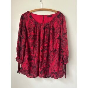 SOLD

 Roz & Ali Women's 1X Red Black Paisley Top Plus Size Whimsigoth Boho